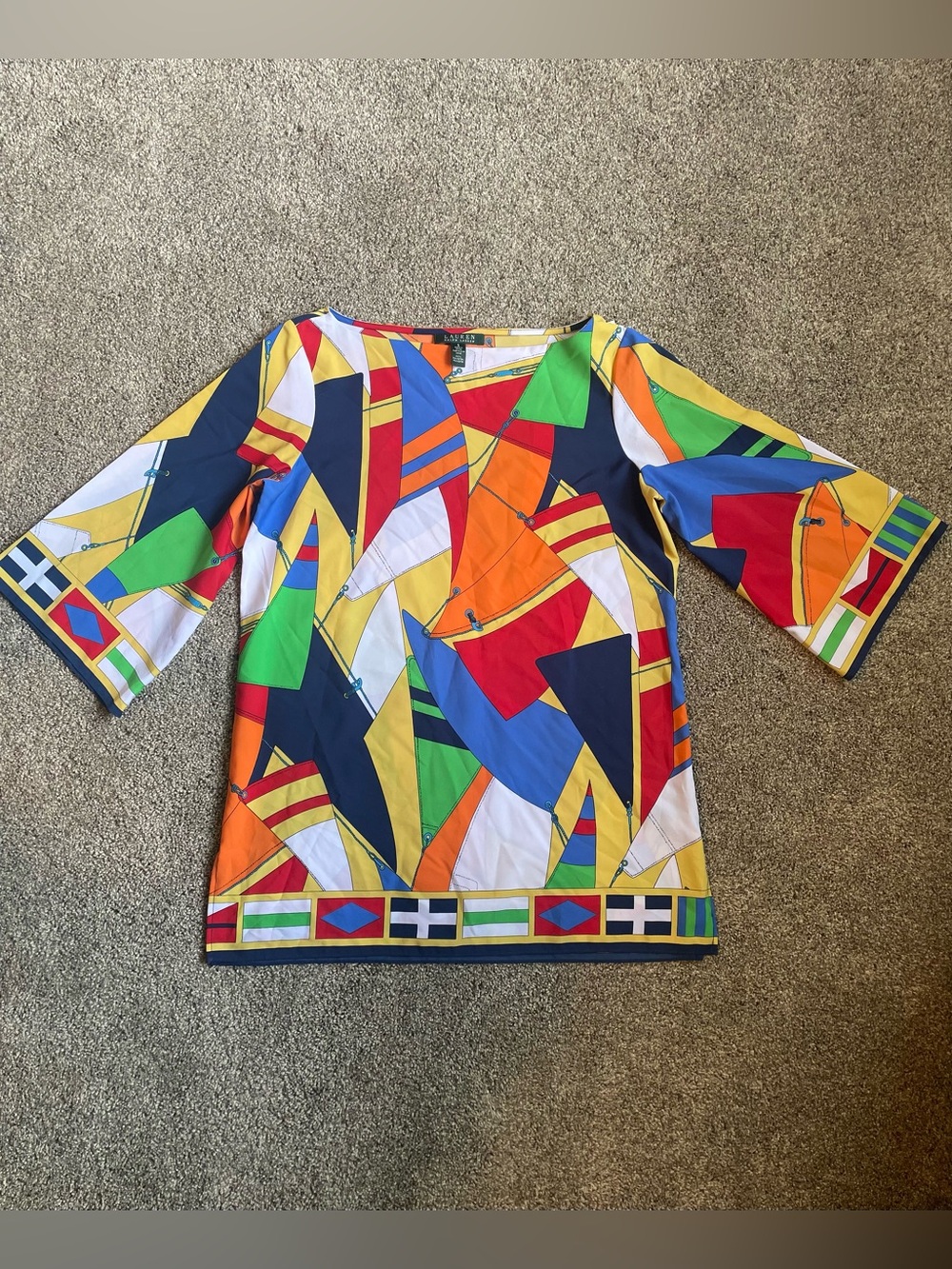 Ralph Lauren Vintage Multicolor Sailboat Print Blouse Size Small